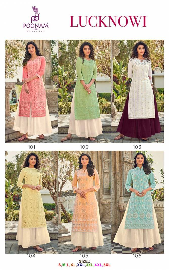 Poonam Lucknowi 101 To 106 Latest fancy Designer Festive Wear Georgette Designer Kurtis Collection
